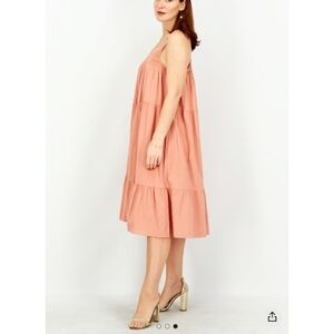 Universal Thread Womens Textured Midi Dress Size XS Boho Crochet Trim Blush.